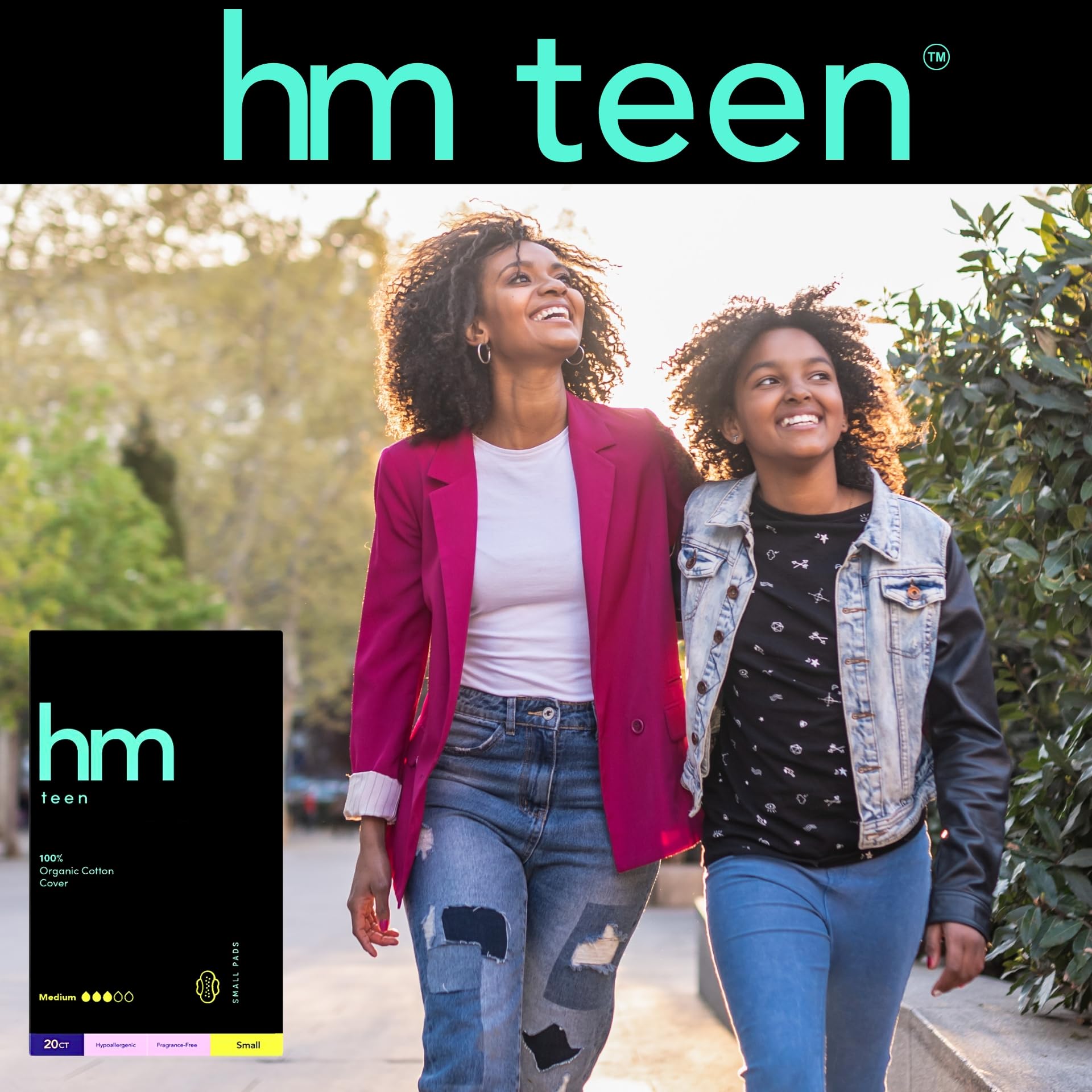 HM Teen | Pads for Teens | 100% Organic Cotton Pad Topsheet | Non Toxic Teen Pads with Wings